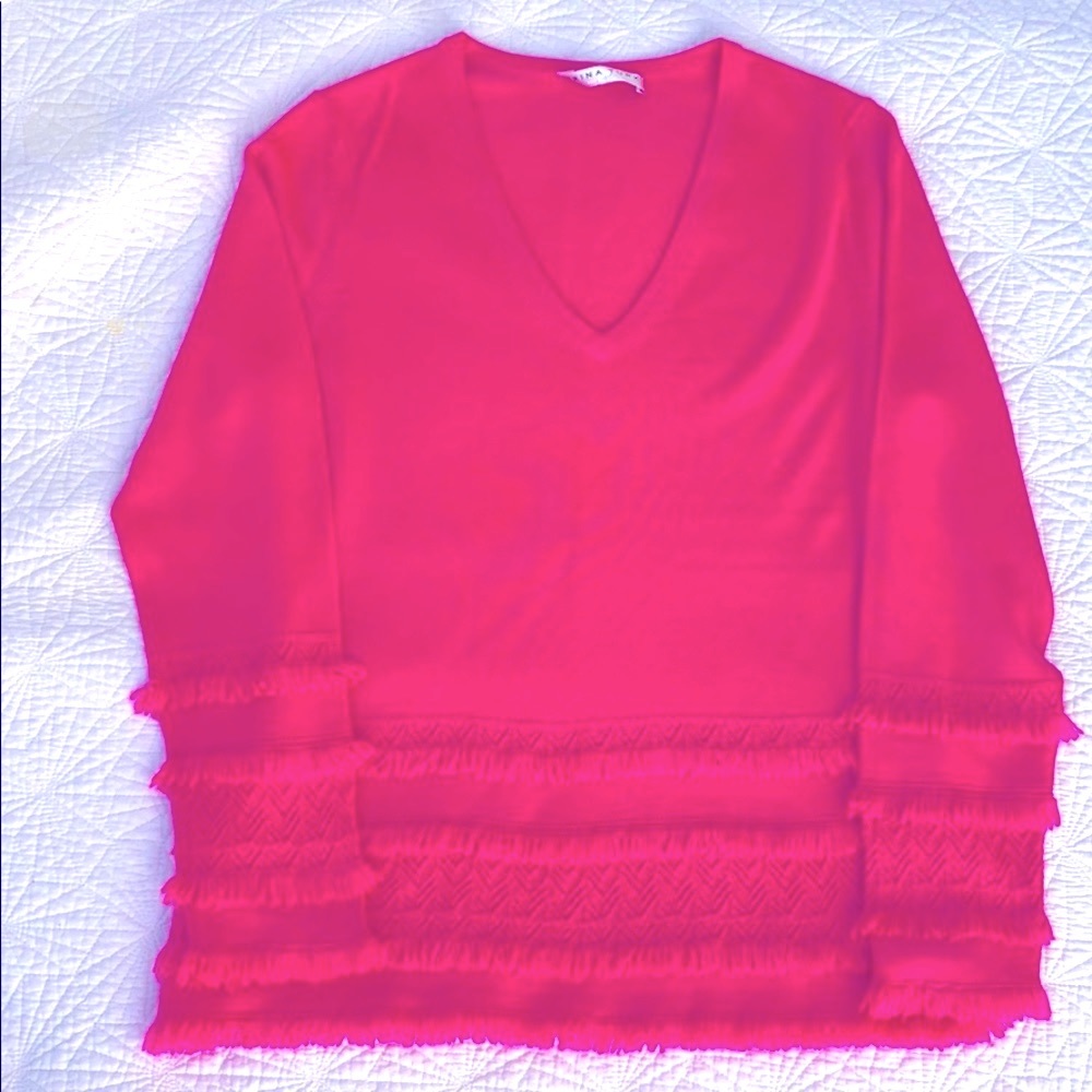 Trina Turk hot pink merino wool sweater size Med